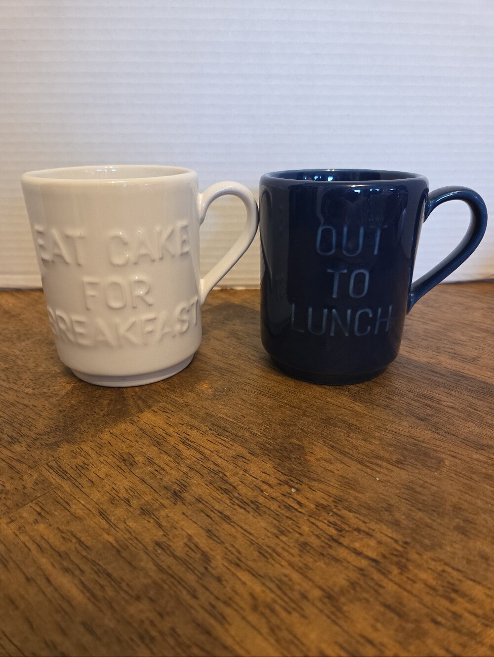 Kate Spade/Lenox White and Navy Embossed Ceramic Mugs Set Set Of 2